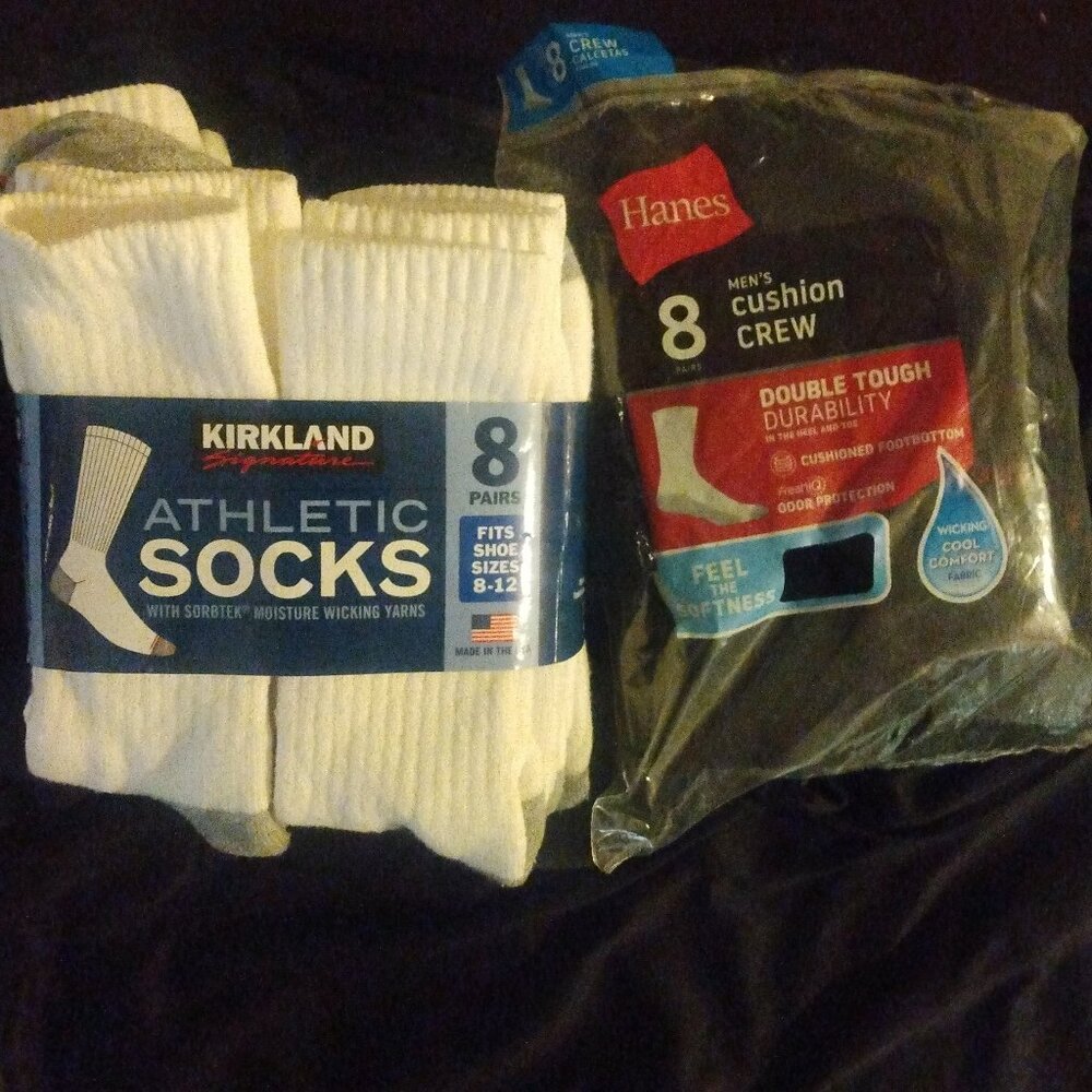 8 pack athletic socks (White Grey) 7 pack Crew socks (Black)   size:8-12